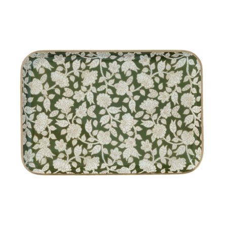 Bandeja bohemia chic con flores de metal esmaltado Jaya Verde