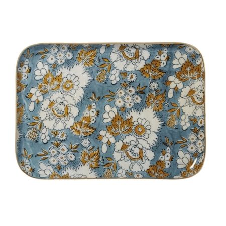 Bandeja bohemia con flores de metal esmaltado Vishnu azul